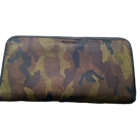 PRADA Long Wallet Metal Hardware Coin Purse Stained Nylon Camouflage - Picture 1 of 13